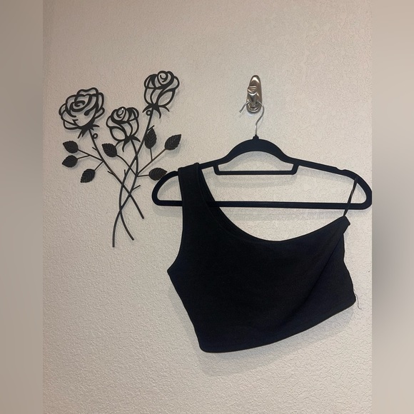 Nwot SHEIN Asymmetrical Neck Solid Top One Shoulder Stretchy Size Large - Picture 2 of 5